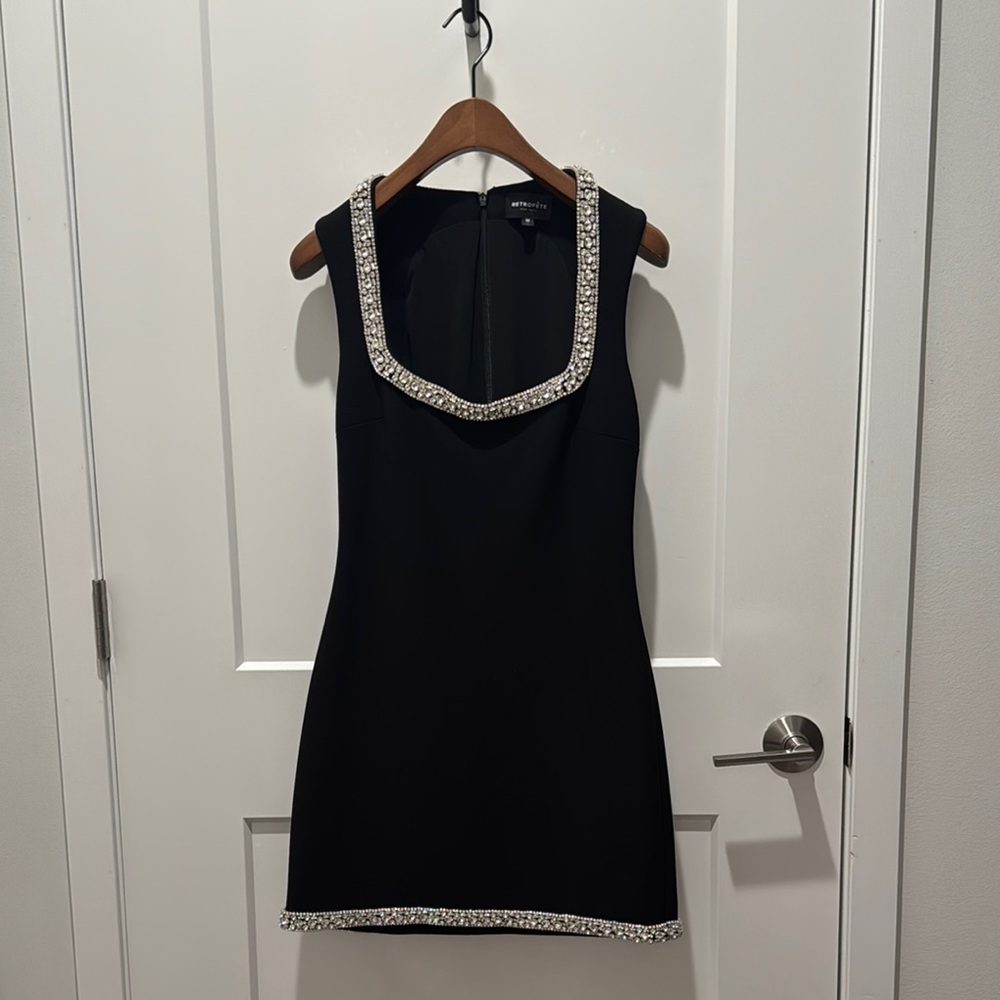 Retrofete Black Mini Dress with Silver Accents